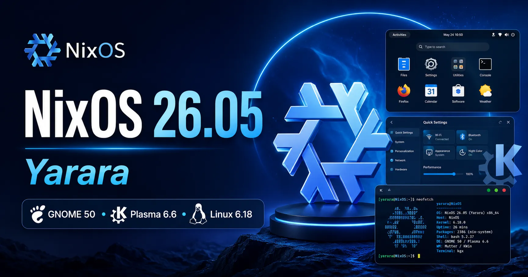 NixOS 26.05 “Yarara” est disponible avec GNOME 50, Plasma 6.6 et Linux 6.18