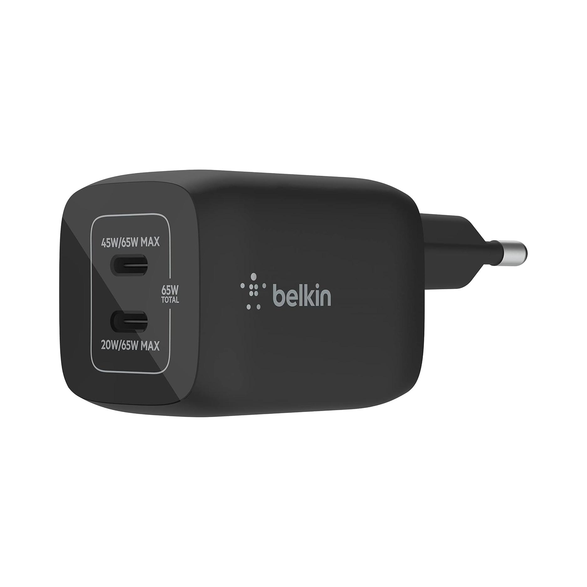 Belkin Chargeur secteur double port USB-C 65 W pour iPhone 14, 13, Pro, Pro  Max, Mini, iPad Pro, MacBook, Galaxy S23, S22 et autres