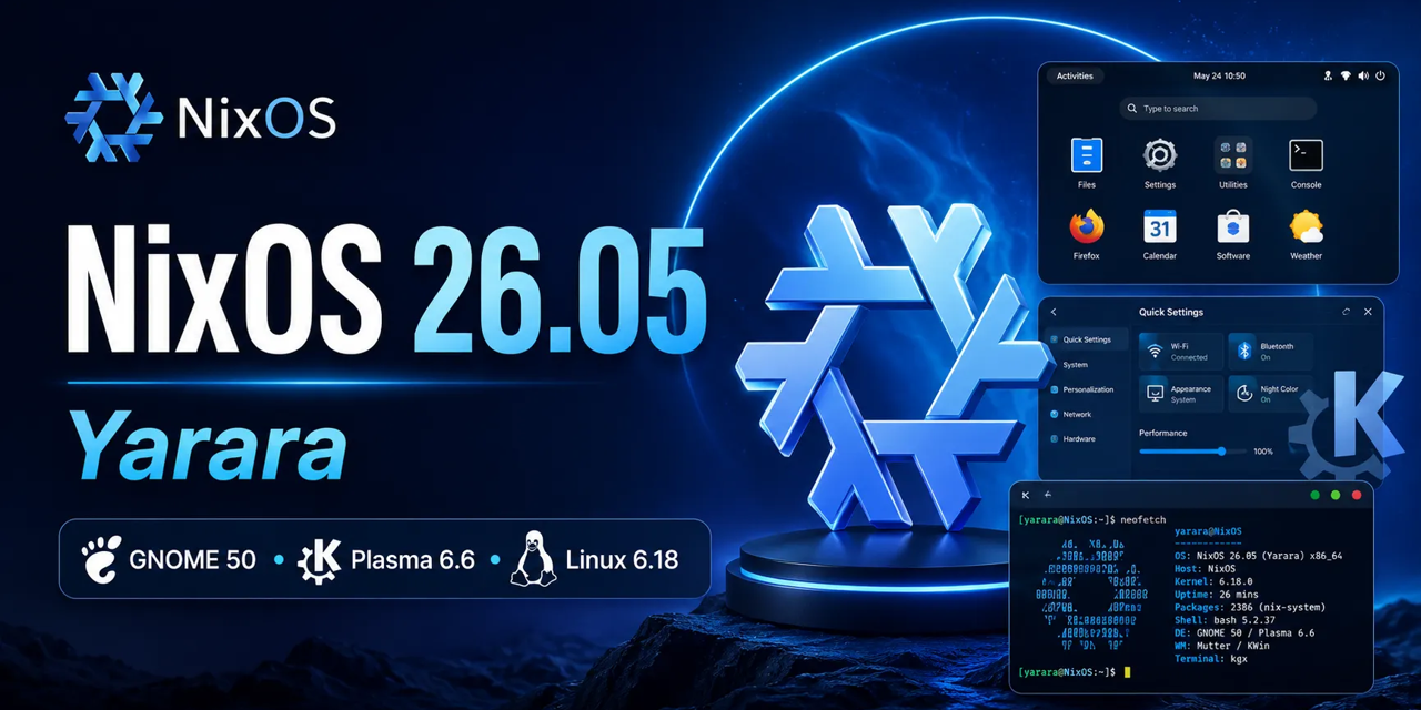 NixOS 26.05 “Yarara” est disponible avec GNOME 50, Plasma 6.6 et Linux 6.18