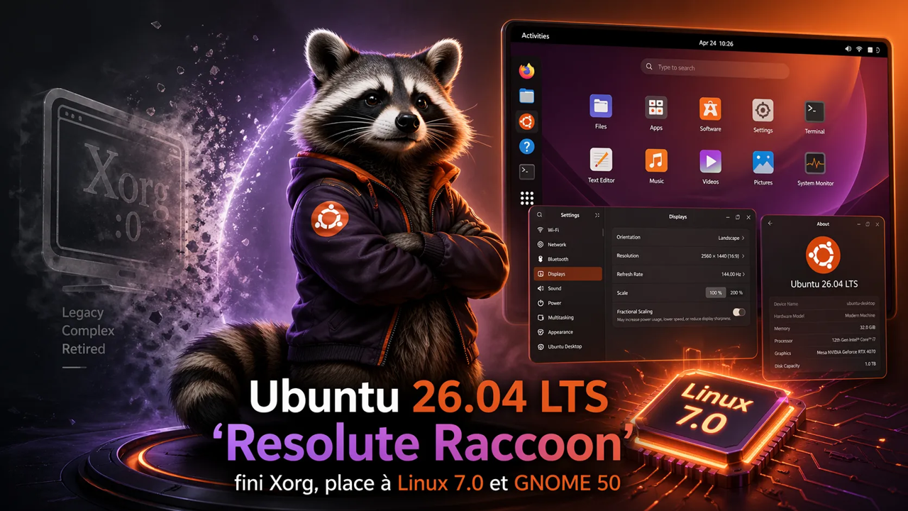 Ubuntu 26.04 LTS "Resolute Raccoon" est là : fini Xorg, place à Linux 7.0 et GNOME 50