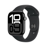 Montre connectée Apple Watch Series 10 (46 mm GPS)  avec Boîtier en Aluminium Noir de Jais et Bracelet Sport Noir (S/M)