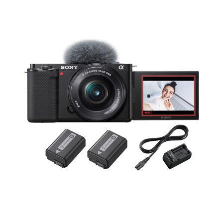 Pack Appareil photo hybride Vlogging hybride Sony ZV-E10 + E PZ 16-50mm f/3,5-5,6 OSS + 2ème batterie avec chargeur