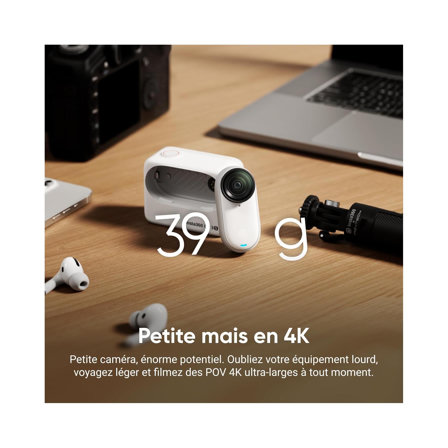 Insta360 GO 3S Noir Minuit (128GB) - Petite caméra de vlog 4K, POV Mains Libres, Montage Partout, stabilisation, 140 Min d'autonomie, étanche à 10 m, édition IA, pour Voyage, vlog