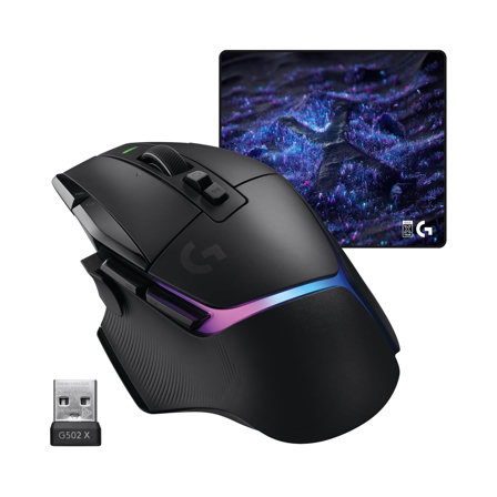 Souris Gaming RVB Logitech G G502 X Plus Lightspeed + G640 SE Combo + Grand Tapis de Souris Gaming en Tissu (460 x 400 x 3 mm) - Noir