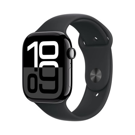Montre connectée Apple Watch Series 10 (46 mm GPS)  avec Boîtier en Aluminium Noir de Jais et Bracelet Sport Noir (S/M)