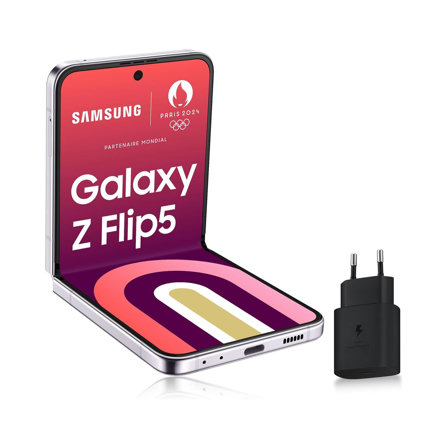 Smartphone Android SAMSUNG Galaxy Z Flip5  5G, 512 Go, Chargeur Secteur Rapide 25W - Lavande