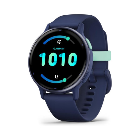Garmin vívoactive 5 - Montre connectée GPS Sport et santé – Metallic Blue avec Bracelet Bleu Marine