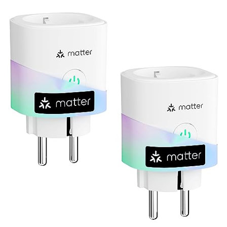 Lot de 2 Prises Connectées Meross Matter (Type F), 16A Prise WiFi avec mesure de consommation d'énergie