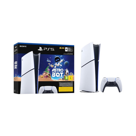 Pack Console Sony PlayStation PS5 Slim édition Numérique, avec 1 Manette Sans Fil DualSense + jeu Astro Bot (code de téléchargement) - Édition limitée