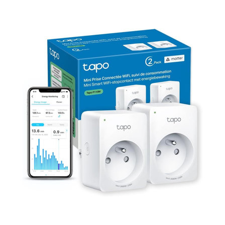 Pack de 2 prises connectées Tapo P110M WiFi, Suivi de consommation, 16A Type E, certifié Matter, compatible avec Apple Home, Alexa et Google Home
