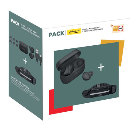 Pack Ecouteurs sans fil à réduction de bruit Jabra Elite 4 Active sport Noir + ceinture Running offerte