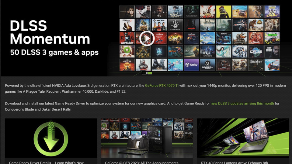 Nvidia lance ses pilotes Game Ready 528.02 pour la GeForce RTX 4070 Ti